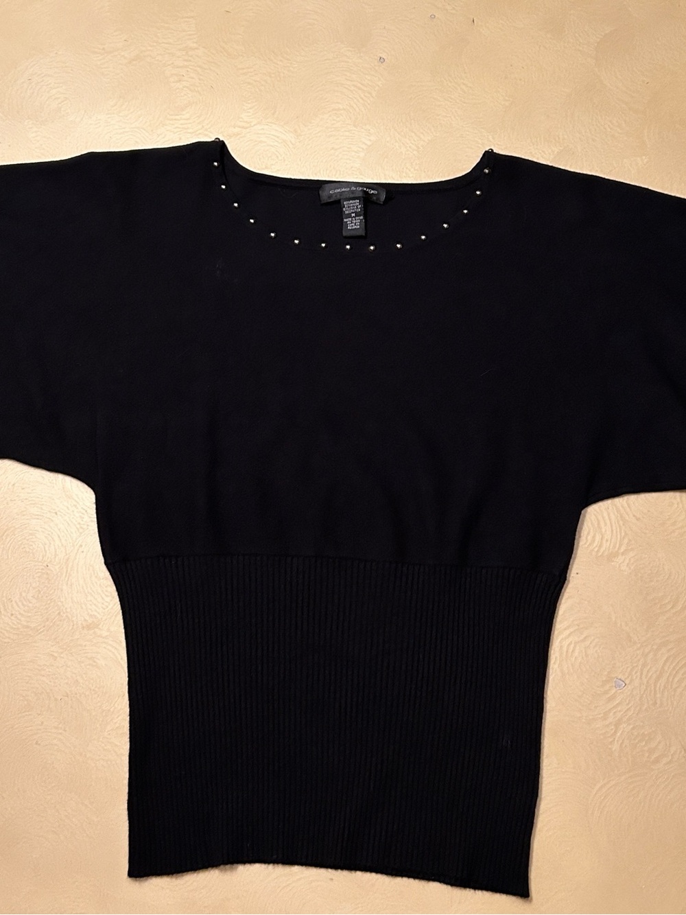 Cable & Gauge Black Stud-Embellished Knit Top